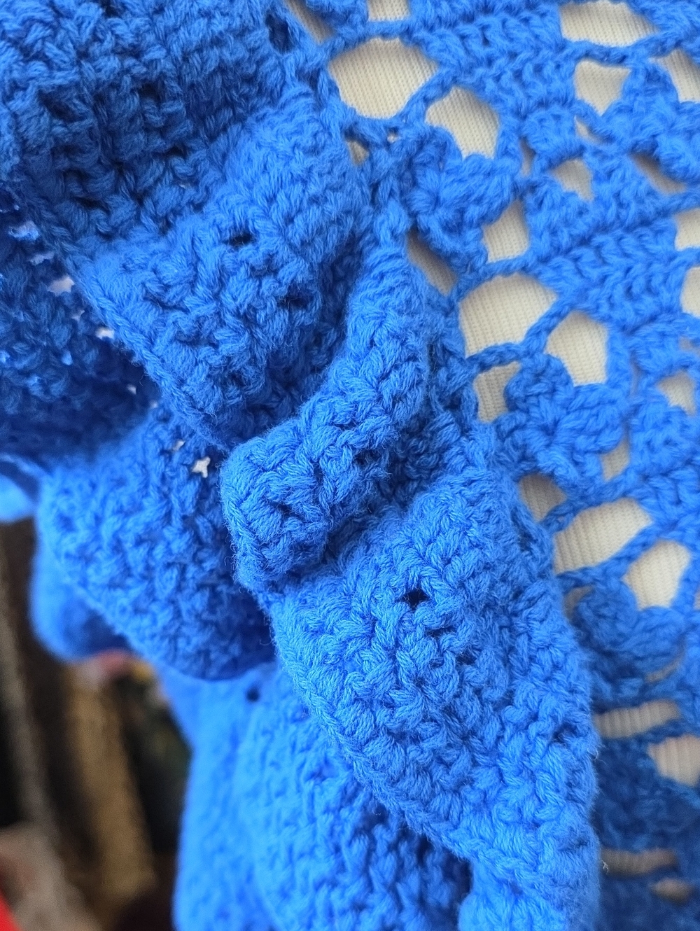 Blue Crochet Ruffle Sleeve Crop Top - Picture 3 of 5